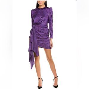 Keepsake Sz 4 Dress Purple High Neck Mini Long Sleeve Drape Party Classy Modest